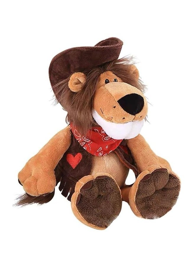 9.8~13.8inch Jungle Animal Stuffed plush Tiger Lion Elephant Monkey Rac Rhino Giraffe Fox for Kids Animal Theme Party Toys (25cm Cowboy Lion)