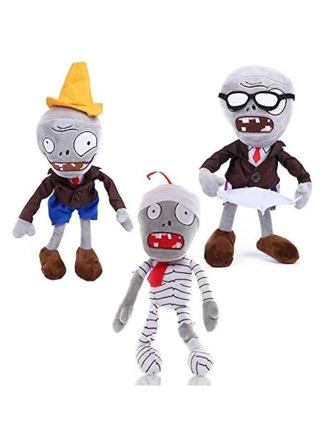 3 PCS Plants and Zombies Conehead Plush Sets Toy, 1 2 Stuffed Soft Newspaper Zombie Doll, Mummy PVZ Figure Doll New