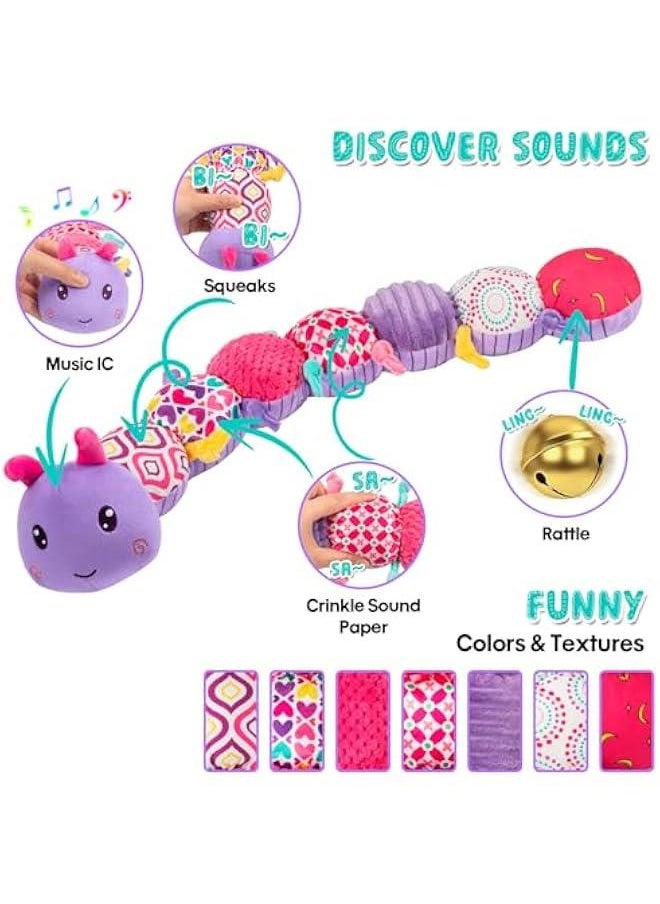 Baby Stuffed Animal Toys for 0-6 6-12 Months, Baby Musical Caterpillar Tummy Time Toys for Babies 3 6 9 12 18 Months, Newborn Infant Sensory Toys Gifts for 1 2 Year Old Boys Girls
