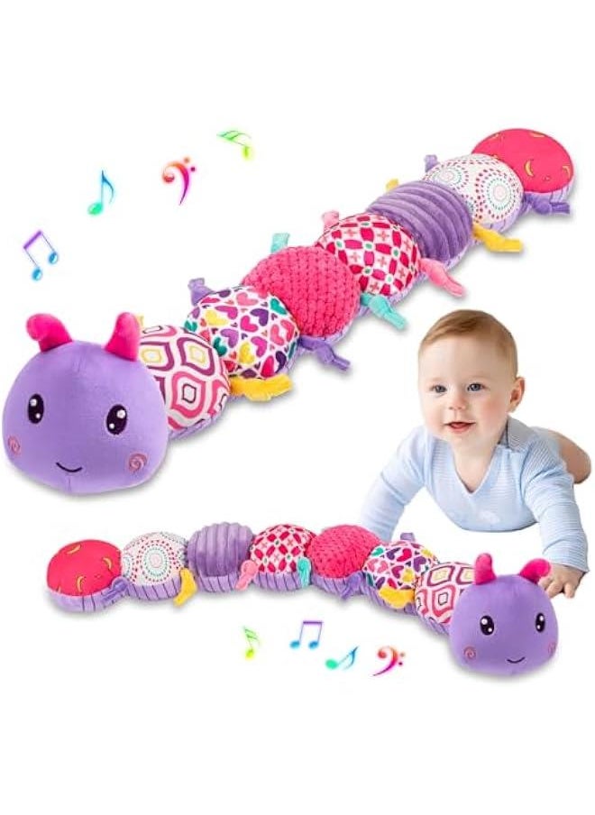 Baby Stuffed Animal Toys for 0-6 6-12 Months, Baby Musical Caterpillar Tummy Time Toys for Babies 3 6 9 12 18 Months, Newborn Infant Sensory Toys Gifts for 1 2 Year Old Boys Girls