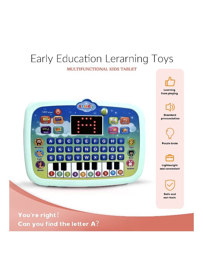 Kid Tablet Toddler Learning Pad Interactive Educational Toy with Screen Fun Gifts Music/Piano/ABC/Numbers/Words/Spell/Animals for Kids Age 1-2-3-4 Year Old Toddler Tablet Interactive Educational Toy