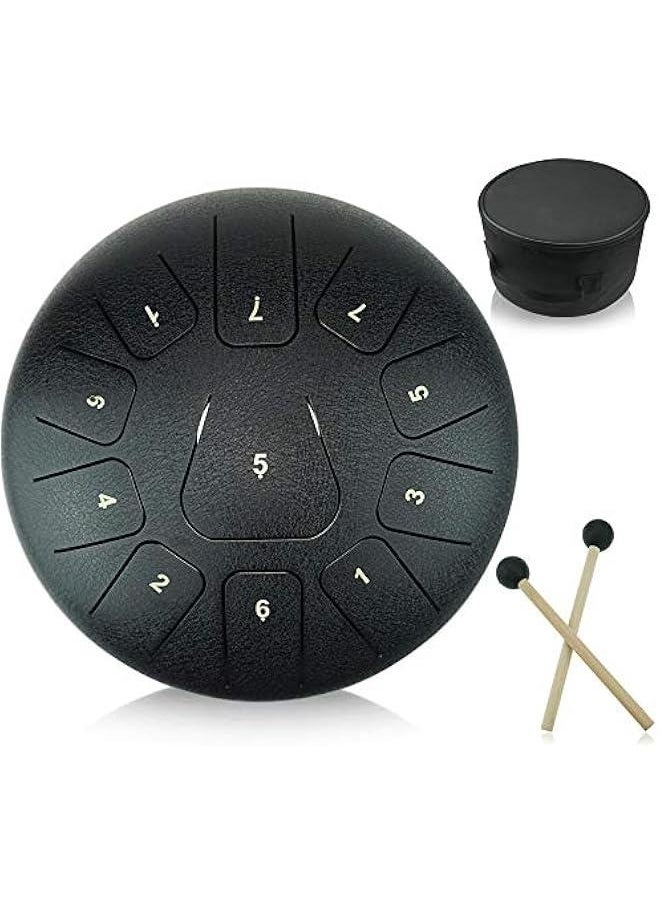 12 inches Steel Tongue Drum Black 11 Notes,C Major,with Padded Drum Bag and Couple of Mallets, peaceful sound