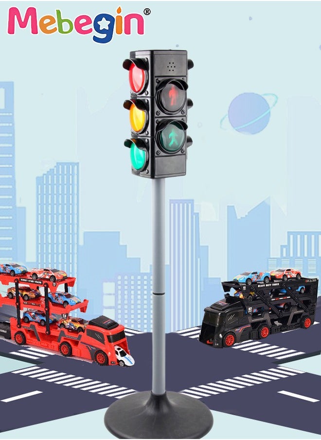 Simulated Traffic Sign Light Toy with Sound, Traffic Signal Light Model, Crosswalk Signal for Pretend Play, Mini Stop Light Lamp, Early Education Toy, Height Adjustable, Perfect Party Decoration, 3