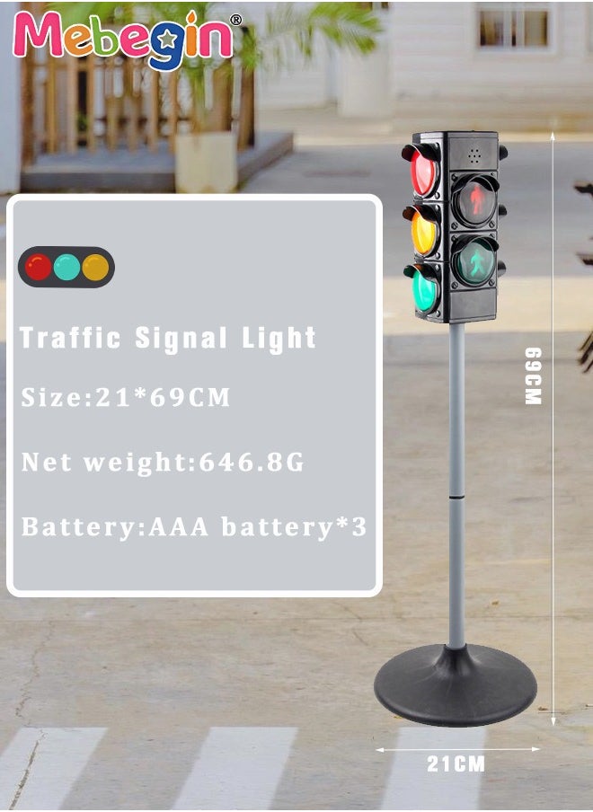 Simulated Traffic Sign Light Toy with Sound, Traffic Signal Light Model, Crosswalk Signal for Pretend Play, Mini Stop Light Lamp, Early Education Toy, Height Adjustable, Perfect Party Decoration, 3