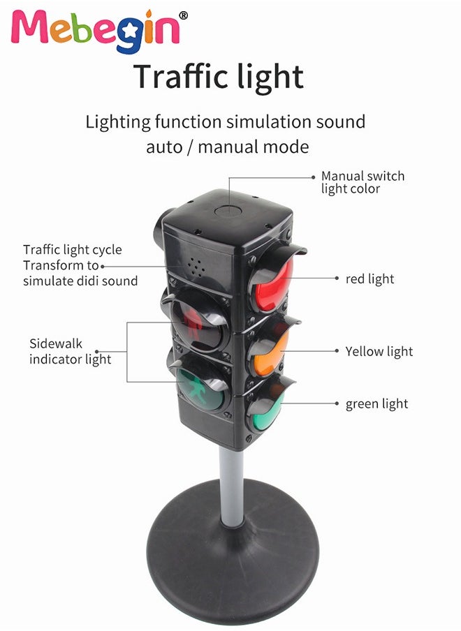 Simulated Traffic Sign Light Toy with Sound, Traffic Signal Light Model, Crosswalk Signal for Pretend Play, Mini Stop Light Lamp, Early Education Toy, Height Adjustable, Perfect Party Decoration, 3