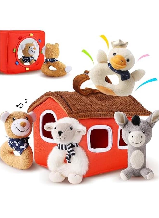 Baby Toys 3 6 12 Month Newborn Gifts, Infant Soft Farm Stuffed Animal Rattles Plush Barn, First  Basket Shower Stuffer, Boy Girl Sensory Hand Development Toy 0 2 4 7 9M 1 Yr - Farm