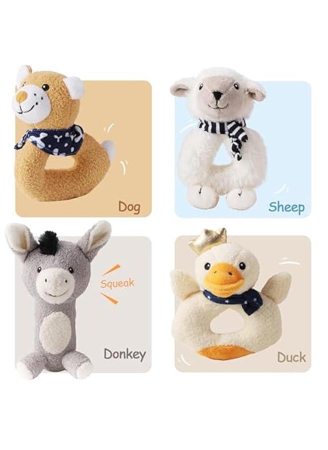 Baby Toys 3 6 12 Month Newborn Gifts, Infant Soft Farm Stuffed Animal Rattles Plush Barn, First  Basket Shower Stuffer, Boy Girl Sensory Hand Development Toy 0 2 4 7 9M 1 Yr - Farm