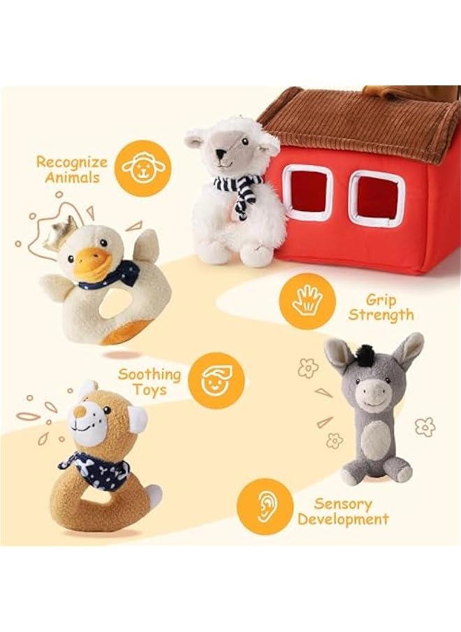 Baby Toys 3 6 12 Month Newborn Gifts, Infant Soft Farm Stuffed Animal Rattles Plush Barn, First  Basket Shower Stuffer, Boy Girl Sensory Hand Development Toy 0 2 4 7 9M 1 Yr - Farm