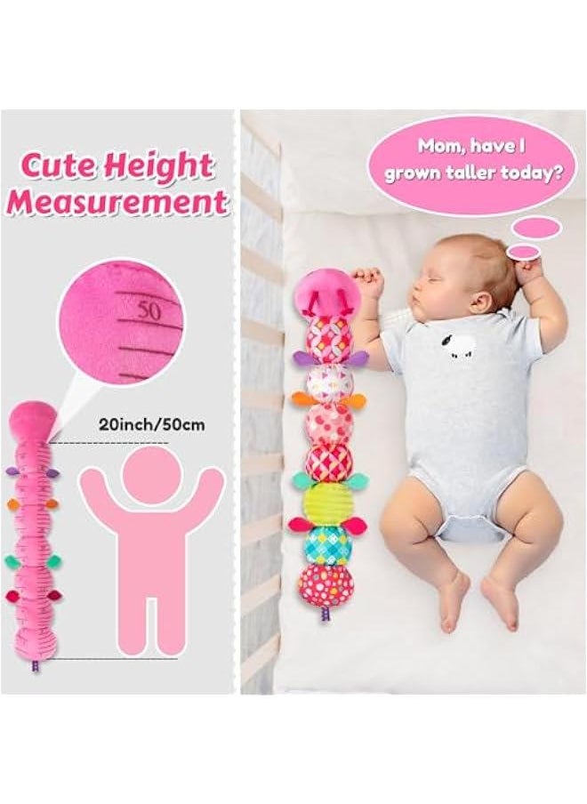 Baby Toys Musical Caterpillar, Infant Stuffed Animal for 0-6 6-12 Months with Crinkle and Rattles, Tummy Time Sensory Toys Newborn Boys Girls Gifts 0 3 6 9 12 Months - Pink