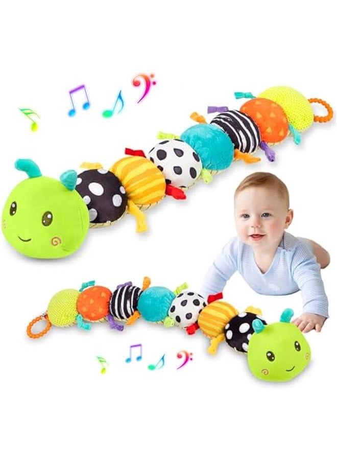 Baby Stuffed Animal Toys for 0-6 6-12 Months, Baby Musical Caterpillar Tummy Time Toys for Babies 3 6 9 12 18 Months, Newborn Infant Sensory Toys Gifts for 1 2 Year Old Boys Girls