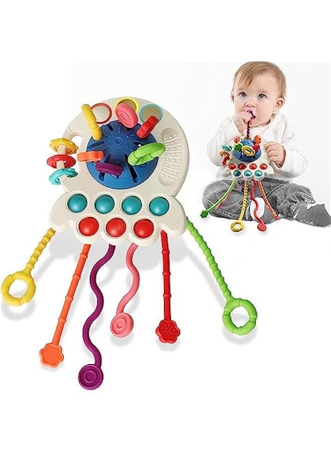 Baby Toys 6 to 12 Months, Montessori Sensory Toys for 1 Year Old, Food Grade Silicone Pull String & Travel Toys for Car Seat, Baby Girl Boy Gifts for 6 9 12 18 Months