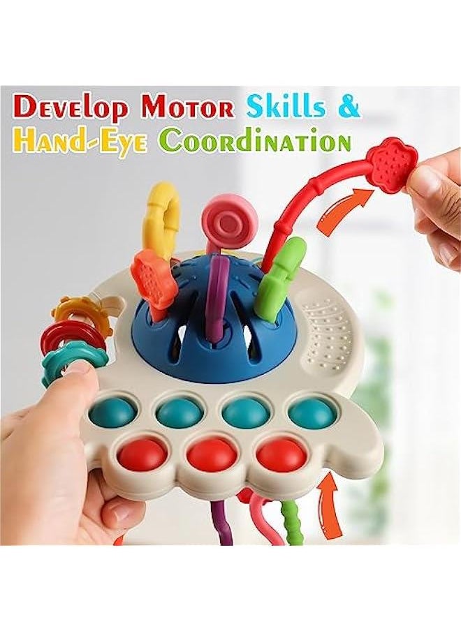 Baby Toys 6 to 12 Months, Montessori Sensory Toys for 1 Year Old, Food Grade Silicone Pull String & Travel Toys for Car Seat, Baby Girl Boy Gifts for 6 9 12 18 Months