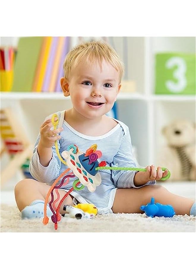 Baby Toys 6 to 12 Months, Montessori Sensory Toys for 1 Year Old, Food Grade Silicone Pull String & Travel Toys for Car Seat, Baby Girl Boy Gifts for 6 9 12 18 Months