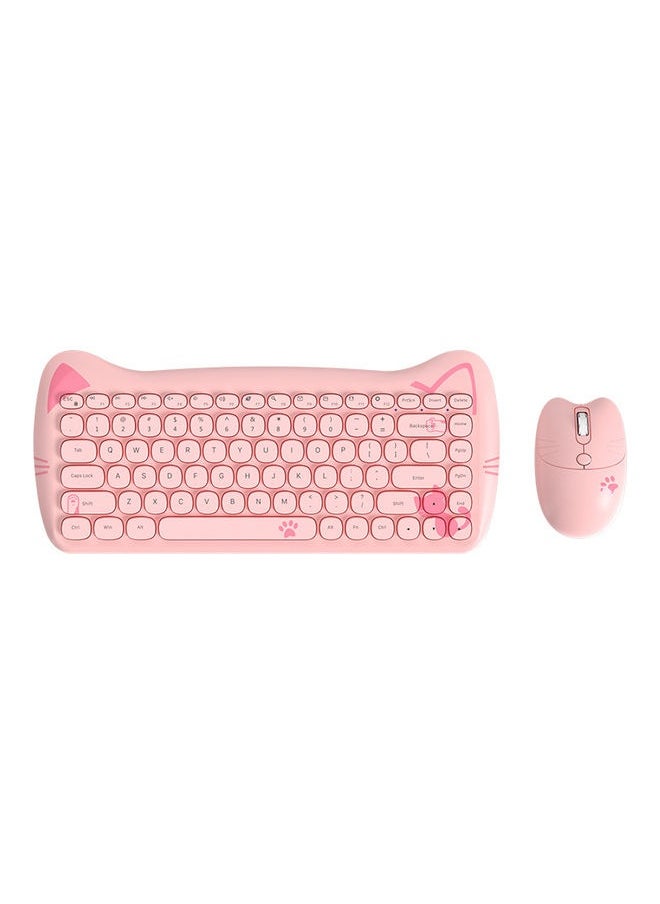 A3060 - Cute Cat Pink PC Wireless Keyboard and Mouse Set USB, Retro Typewriter Round Key caps 65 percent, Small Cordless Aesthetic Mouse, Compatible Mac Laptop Computer for office game Cute Cat Pink