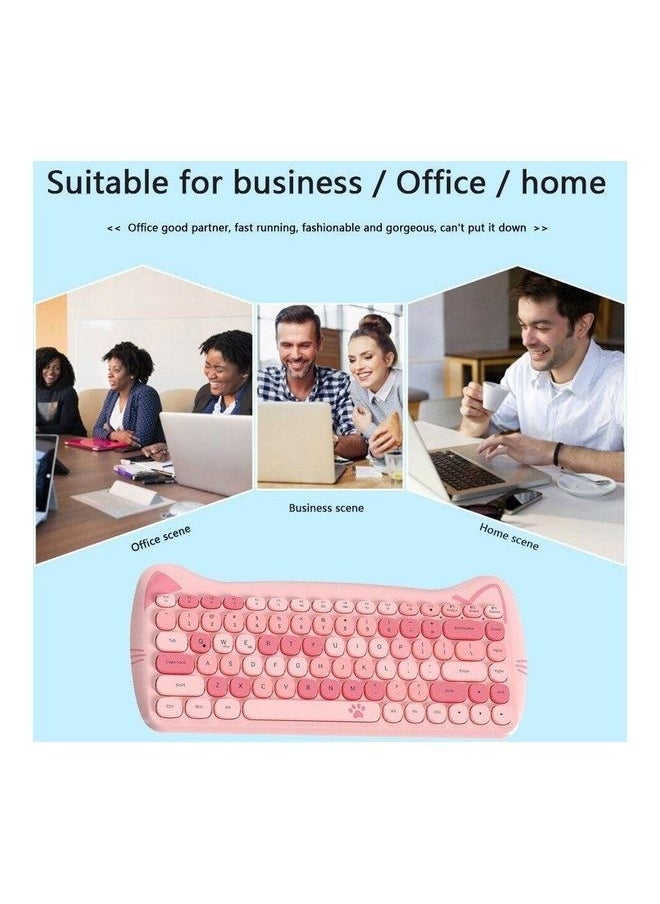 A3060 - Cute Cat Pink PC Wireless Keyboard and Mouse Set USB, Retro Typewriter Round Key caps 65 percent, Small Cordless Aesthetic Mouse, Compatible Mac Laptop Computer for office game Cute Cat Pink