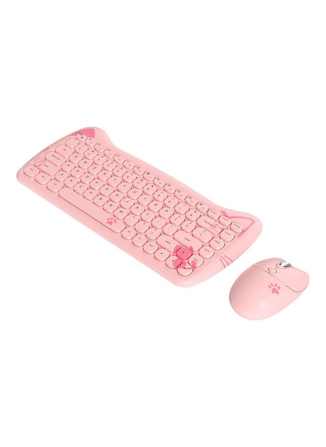 A3060 - Cute Cat Pink PC Wireless Keyboard and Mouse Set USB, Retro Typewriter Round Key caps 65 percent, Small Cordless Aesthetic Mouse, Compatible Mac Laptop Computer for office game Cute Cat Pink