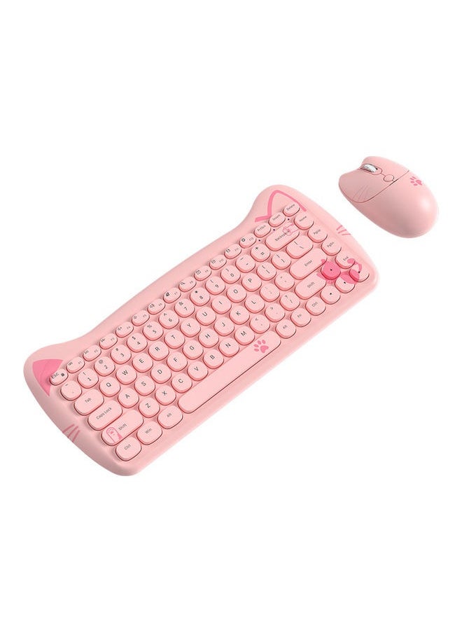 A3060 - Cute Cat Pink PC Wireless Keyboard and Mouse Set USB, Retro Typewriter Round Key caps 65 percent, Small Cordless Aesthetic Mouse, Compatible Mac Laptop Computer for office game Cute Cat Pink