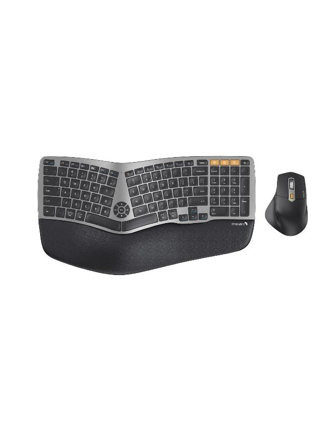 Ergonomic Wireless Keyboard Mouse, EKM01 Ergo Bluetooth Keyboard and Mouse Combo, Split Design, Palm Rest, Multi-Device, Rechargeable, Windows/Mac/Android (Space Gray)
