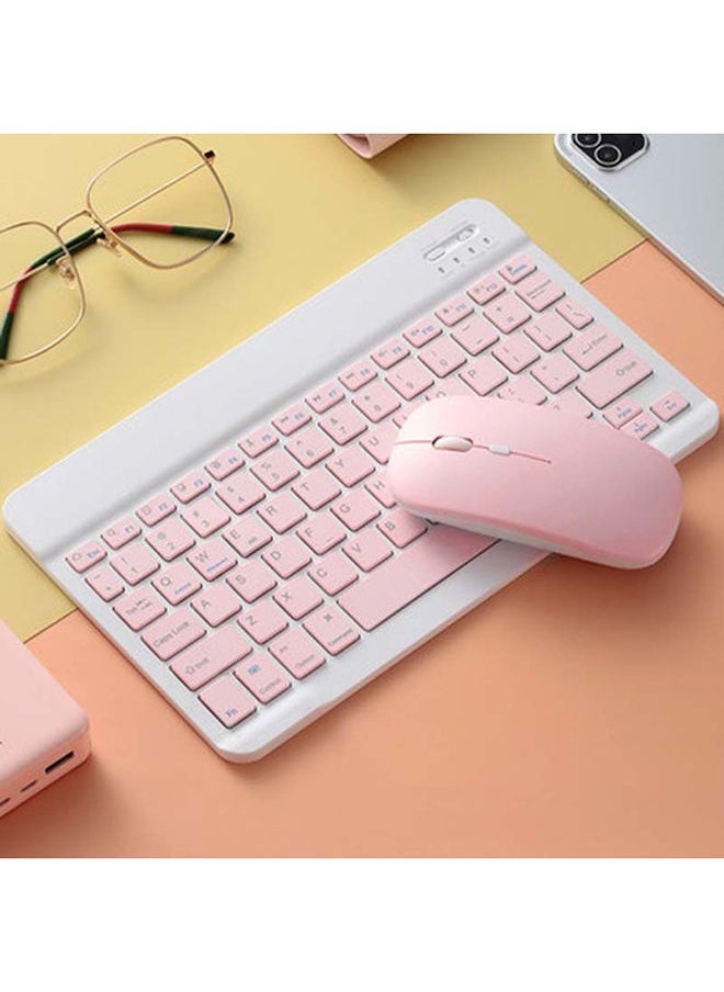 Wireless Bluetooth Three System Universal Mobilephone and Tablet Keyboard with Mouse Set - English Pink