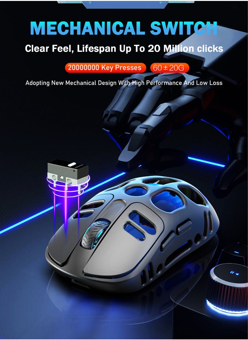 Ultralight Wireless Gaming Mouse, 4000 DPI, 25 Days Battery Life, PAW3065 Sensor,(2.4GHz/Wireless/Wired) Mouse for Win/Mac/Android/IOS - Black
