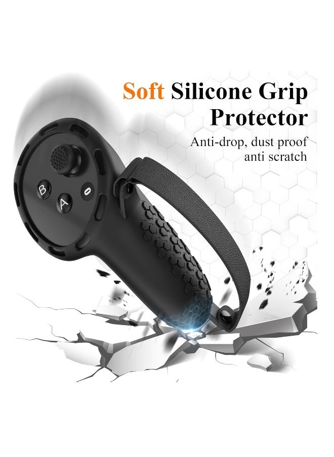 Controller Grips for Meta Quest 3   Silicone Grips Cover Protective Sleeve with Controller Hand Straps and 2pcs Joystick Cover for Oculus Quest 3 Accessories - Black