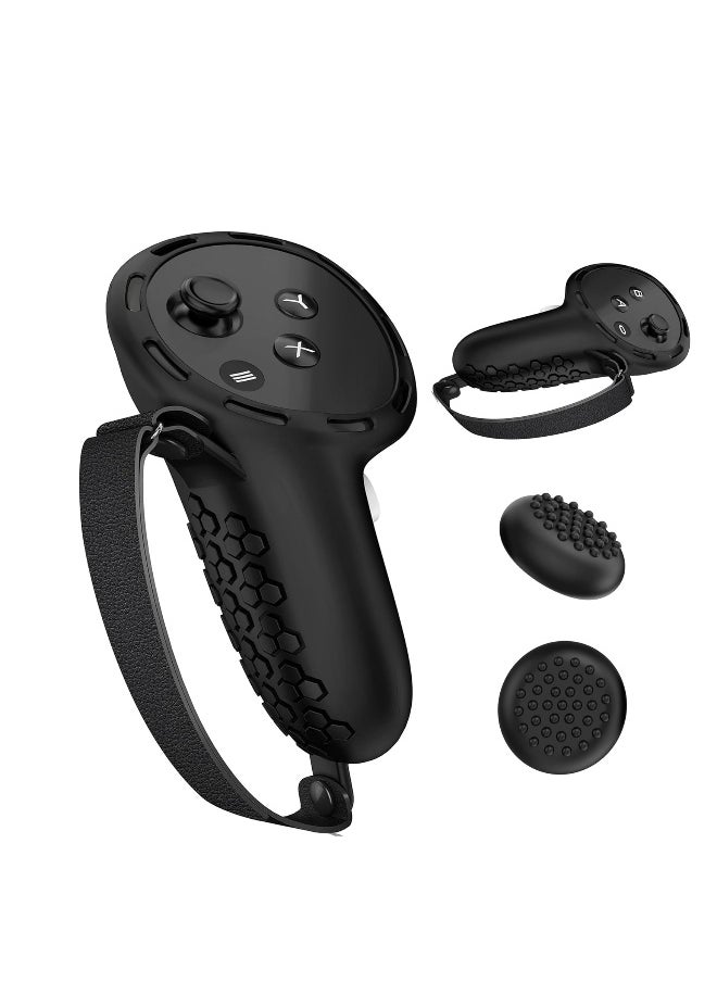 Controller Grips for Meta Quest 3   Silicone Grips Cover Protective Sleeve with Controller Hand Straps and 2pcs Joystick Cover for Oculus Quest 3 Accessories - Black