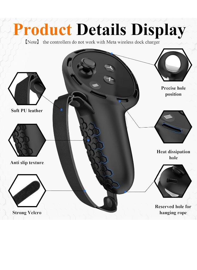 Controller Grips for Meta Quest 3   Silicone Grips Cover Protective Sleeve with Controller Hand Straps and 2pcs Joystick Cover for Oculus Quest 3 Accessories - Black