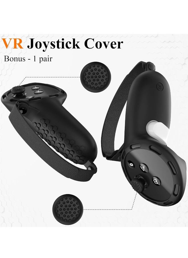 Controller Grips for Meta Quest 3   Silicone Grips Cover Protective Sleeve with Controller Hand Straps and 2pcs Joystick Cover for Oculus Quest 3 Accessories - Black