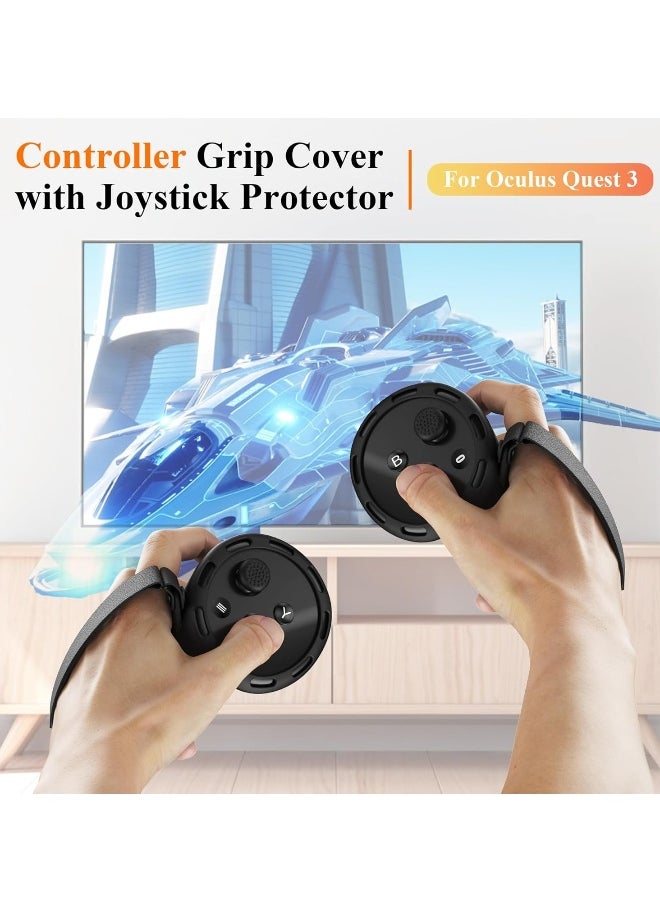 Controller Grips for Meta Quest 3   Silicone Grips Cover Protective Sleeve with Controller Hand Straps and 2pcs Joystick Cover for Oculus Quest 3 Accessories - Black