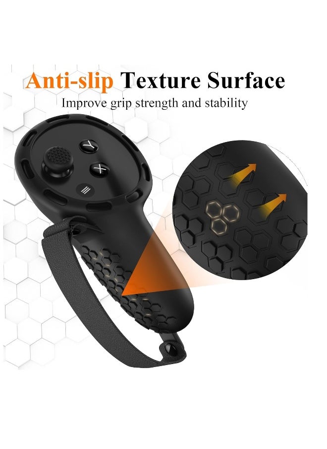 Controller Grips for Meta Quest 3   Silicone Grips Cover Protective Sleeve with Controller Hand Straps and 2pcs Joystick Cover for Oculus Quest 3 Accessories - Black