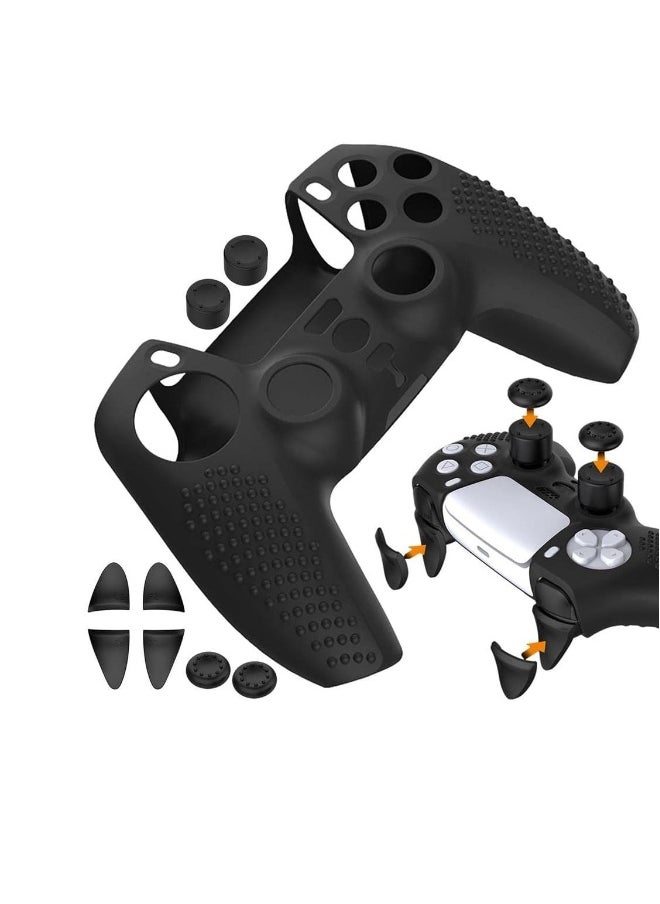 PS5 Edge Controller Silicone Case, Non-slip Silicone Protective Cover+Rocker Cap+Trigger Key for PS5 Edge Controller Cover (Black)