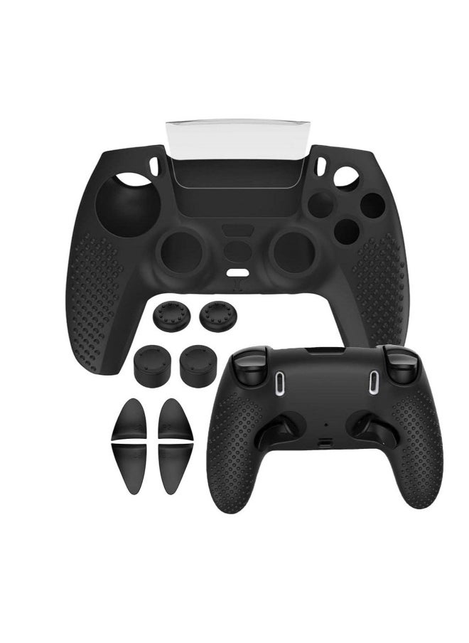 PS5 Edge Controller Silicone Case, Non-slip Silicone Protective Cover+Rocker Cap+Trigger Key for PS5 Edge Controller Cover (Black)