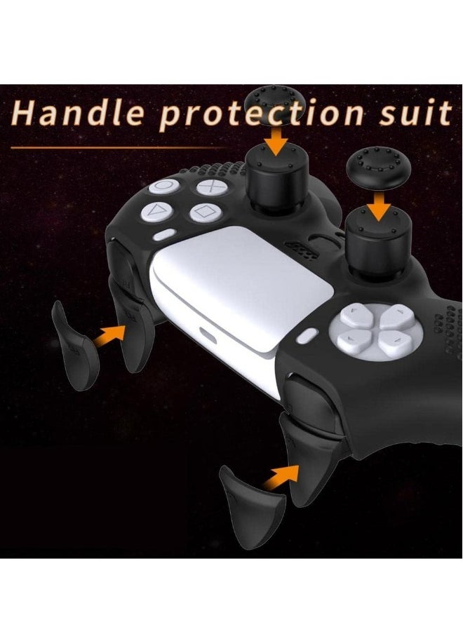 PS5 Edge Controller Silicone Case, Non-slip Silicone Protective Cover+Rocker Cap+Trigger Key for PS5 Edge Controller Cover (Black)