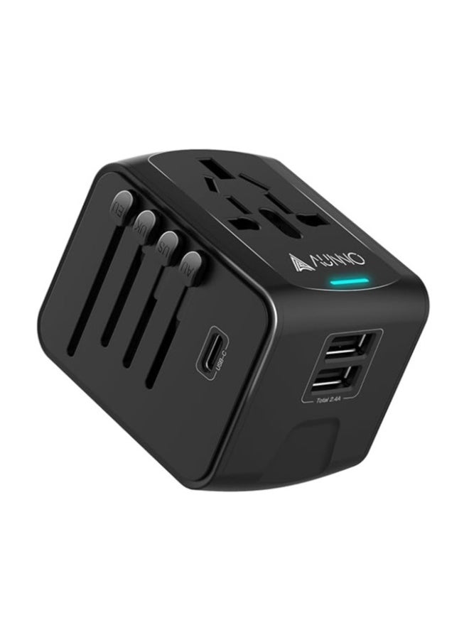 Travel Adapter, International Travel Plug Adapter with 1 USB C and 2 USB Ports, All in One Worldwide Plug Adaptor, UK to European Power Universal Plug Adaptor for EU USA Australia