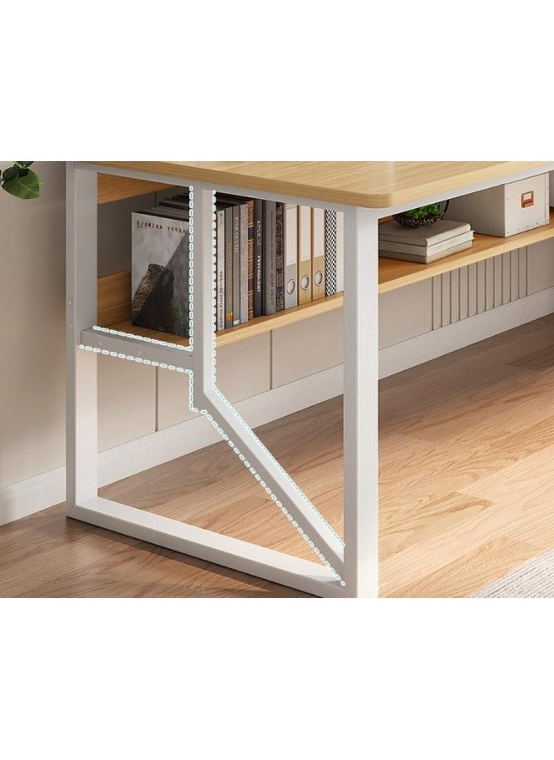 140 cm Home Office Desk with Storage Shelves （wood color-140*60cm）