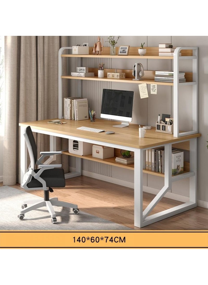 140 cm Home Office Desk with Storage Shelves （wood color-140*60cm）