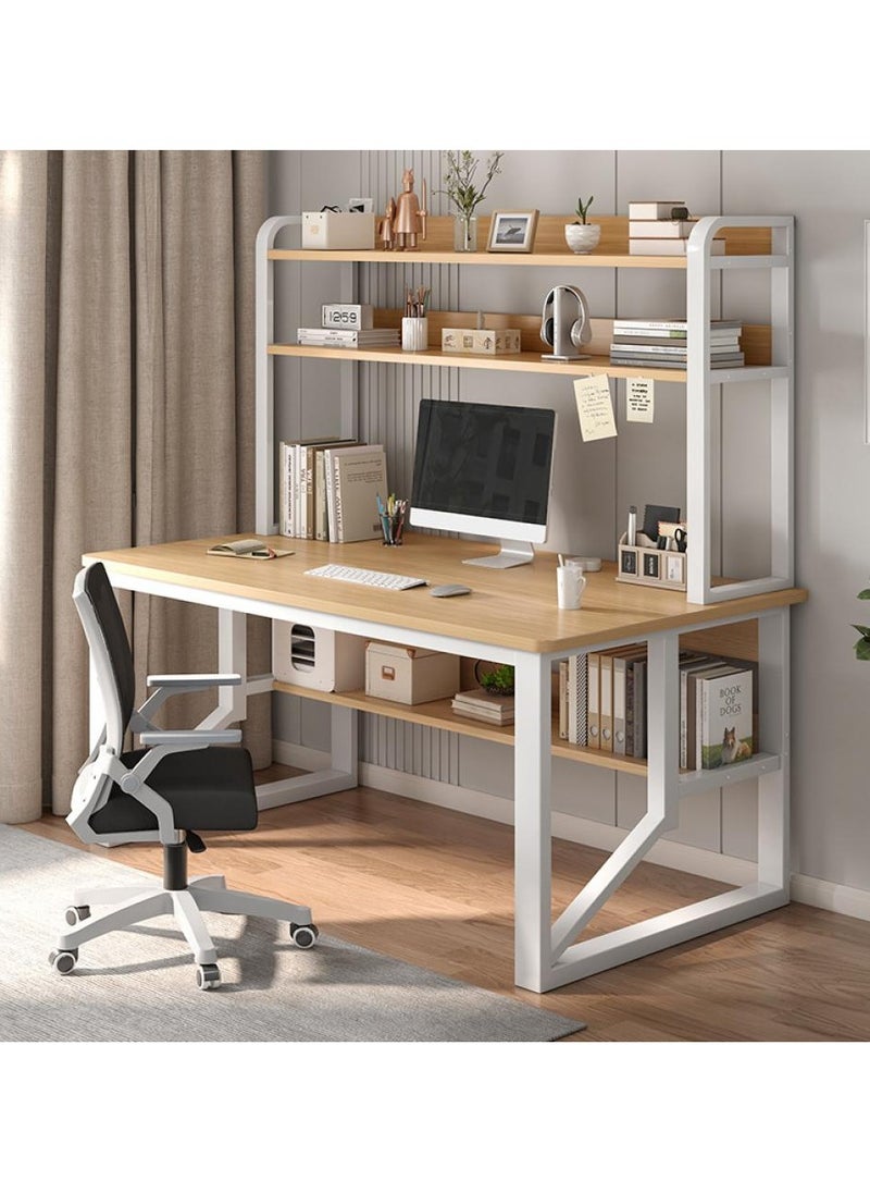 140 cm Home Office Desk with Storage Shelves （wood color-140*60cm）
