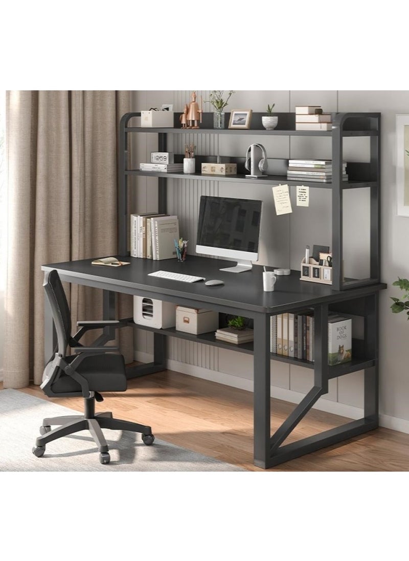 120 cm Home Office Desk with Storage Shelves （black-120*60cm）