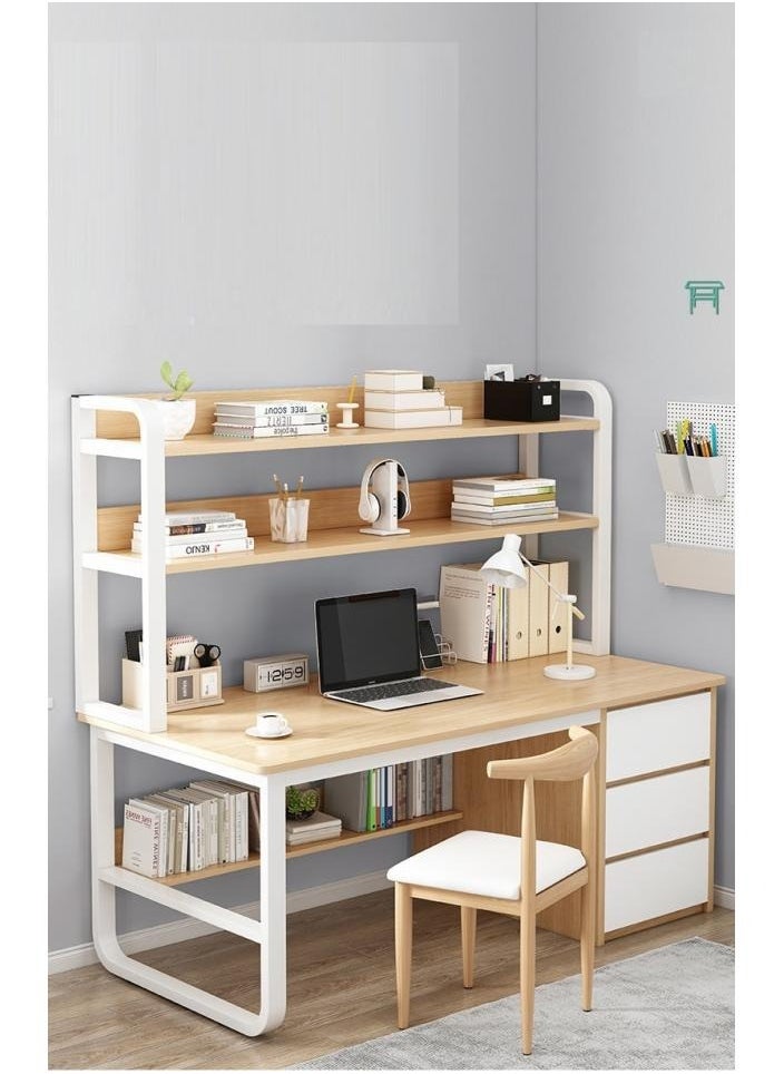 140 cm Home Office Desk with Storage Shelves and Large 3 Drawers（wood color-140*50cm）