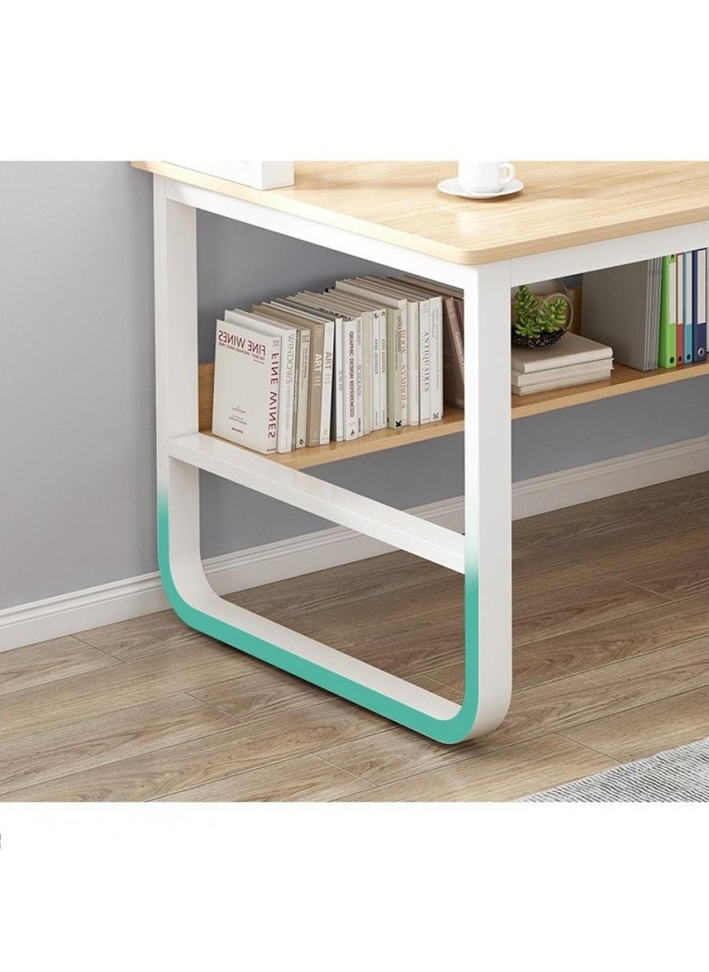 140 cm Home Office Desk with Storage Shelves and Large 3 Drawers（wood color-140*50cm）