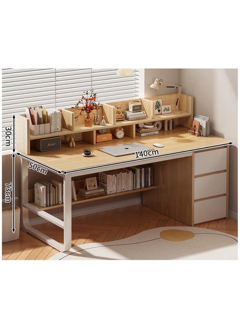 140 cm Home Office Desk with Storage and Large 3 Drawers（wood color-140*50cm）