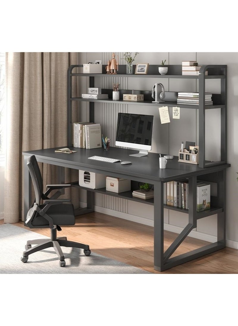 140 cm Home Office Desk with Storage Shelves （black-140*60cm）