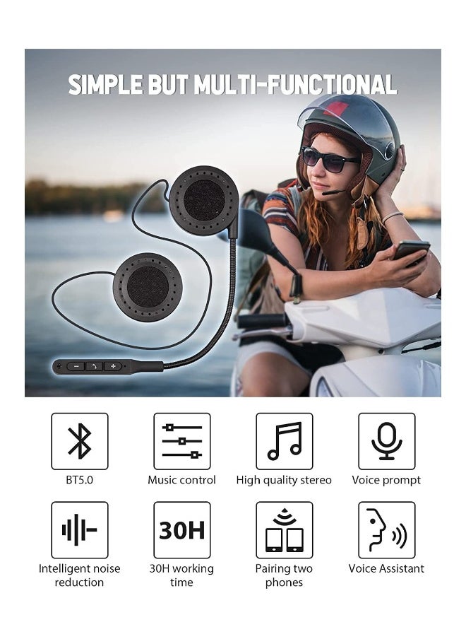 , Motorbike Helmet Bluetooth 5.0 Headset with Stereo Sound Quality Waterproof Motorcycle Helmet Speaker for Riding, Skiing Sport Outdoor
