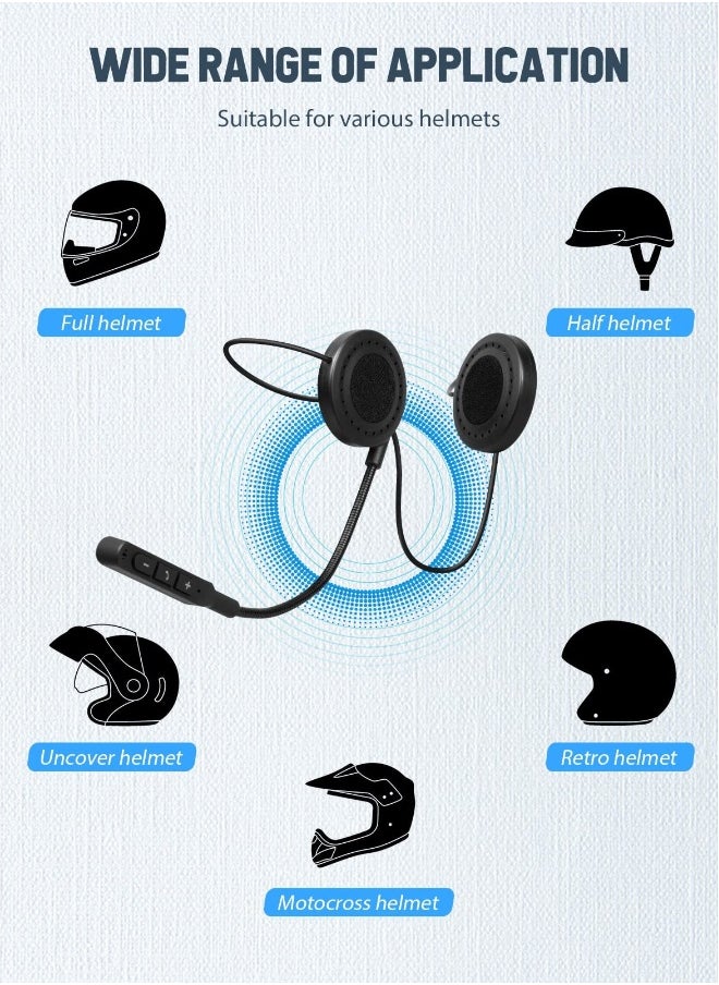 , Motorbike Helmet Bluetooth 5.0 Headset with Stereo Sound Quality Waterproof Motorcycle Helmet Speaker for Riding, Skiing Sport Outdoor