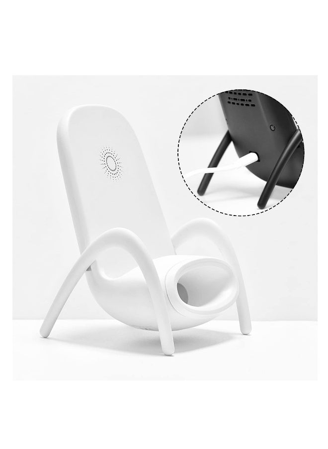 Wireless Charger,Portable Mini Chair Wireless Charger Supply for All Phones,Multipurpose Phone Stand with Musical Speaker Function,USB Cable Power Bank-White
