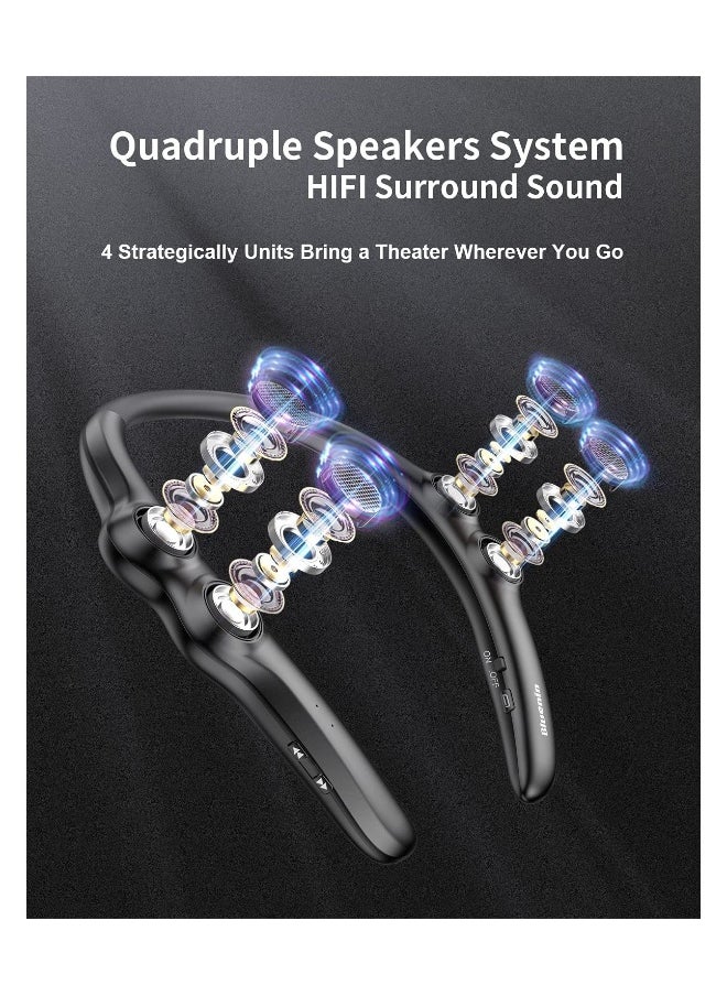 Portable Neckband Bluetooth Speakers，Portable Bluetooth Speakers Wearable Wireless Speaker  3D Surround Sound Stereo Personal Sport Speaker with Mic for Home and Outdoor (Black)