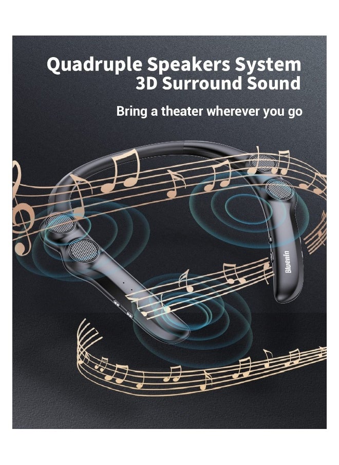 Portable Neckband Bluetooth Speakers，Portable Bluetooth Speakers Wearable Wireless Speaker  3D Surround Sound Stereo Personal Sport Speaker with Mic for Home and Outdoor (Black)