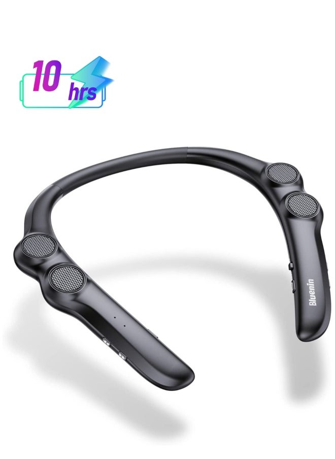 Portable Neckband Bluetooth Speakers，Portable Bluetooth Speakers Wearable Wireless Speaker  3D Surround Sound Stereo Personal Sport Speaker with Mic for Home and Outdoor (Black)