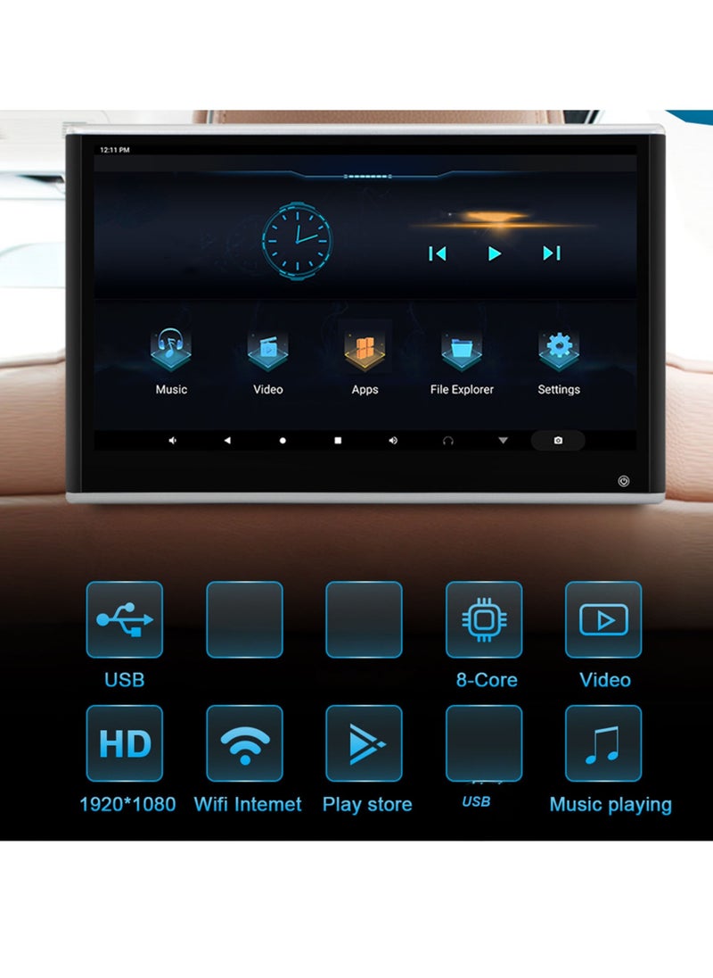 Car Headrest Monitor 13.3 Touchscreen for Android 9.0 4GB RAM 64GB ROM 1920 X 1080 4K 1080P Video with LED Ambient Light