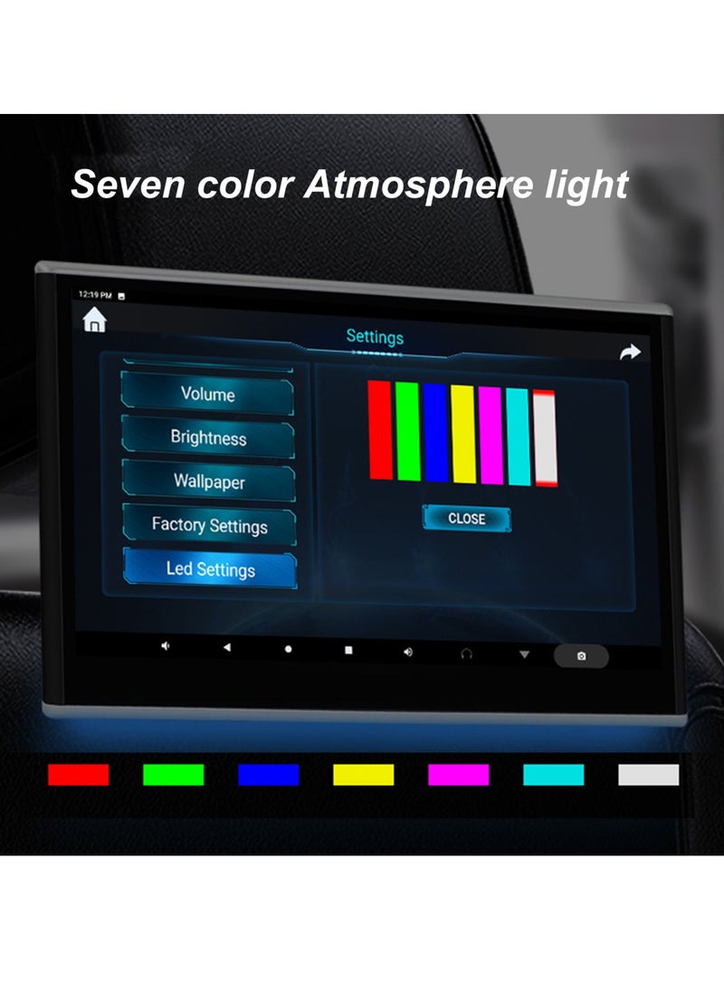 Car Headrest Monitor 13.3 Touchscreen for Android 9.0 4GB RAM 64GB ROM 1920 X 1080 4K 1080P Video with LED Ambient Light